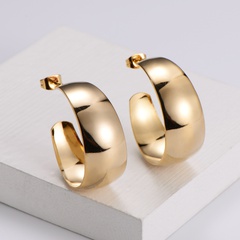 European and beautiful jewelry simple curved stainless steel 18k gold large smooth C-shaped ear hoop