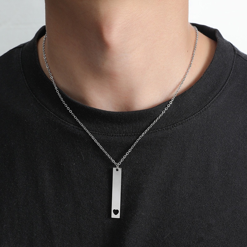 titanium steel smooth long strip hollow love pendant sweater chain mens necklace
