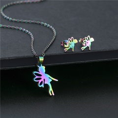 hollow angel pendant necklace earrings small set stainless steel colorful jewelry wholesale