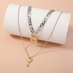 simple retro style double layered detachable necklace diamond lock necklace