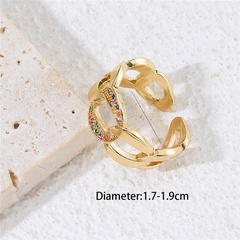 copper plated 18K gold paper clip geometric chain opening ring copper micro-inlaid color zirconium jewelry