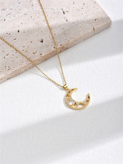 fashion copper micro-inlaid jewelry gold electroplating hollow moon pendant necklace