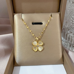 [Titanium Steel] New Opal Happiness Four-Leaf Necklace Pendant Graceful Online Influencer Ornament