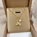 Titanium steel pearl necklace mermaid pendant rice beads simple fishtail necklacepicture8