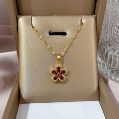 Titanium steel five petal flower temperament necklace personalized fashion red flower necklace
