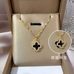 Titanium steel new diamond-studded four-leaf necklace temperament double-sided shell clavicle chain