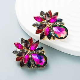 Fashion color diamond series alloy glass diamond flower earrings wholesalepicture15