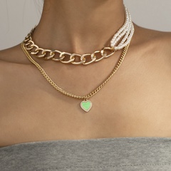 neue Persönlichkeit Mode einfache herzförmige Halskette Retro-Nähte Reisperle mehrschichtige Halskette