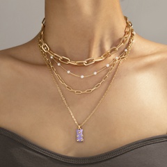 new personality creative stitching bear necklace fashion purple bear multi-layer necklace