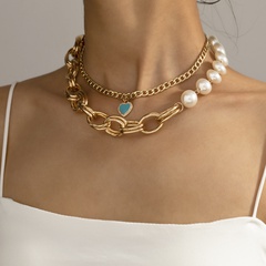 mode simple collier en forme de coeur personnalité multicouche perle couture collier bijoux