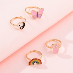new cute cartoon heart-shaped butterfly ring personality simple dripping rainbow open ring NHYIA463926