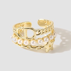 Korean Style Simple Trendy Exquisite Copper Open-End Pearl Ring Creative High Quality Real Gold Color Retention Ring Ornament