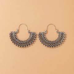 Heavy Metal Ethnic Style Semicircle U-Shaped Geometric Ear Rings Ins Cold Style Ancient Silver Hollow Fan-Shaped Vintage Earrings