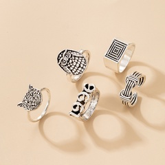 personality hip-hop jewelry vintage animal ring five-piece irregular number ring set