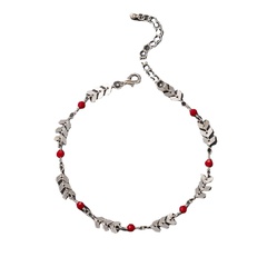 Bijoux de pied de mode simple chaîne d'avion en argent perle de riz rouge bracelet de cheville à une seule couche