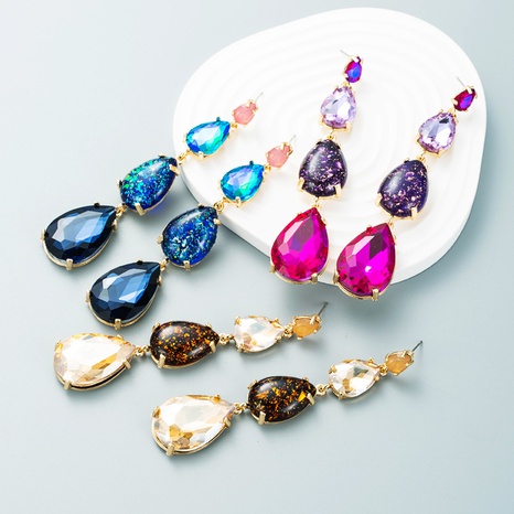 Pendientes de resina de diamante de aleación en forma de gota de múltiples capas de la serie de diamantes de color de moda al por mayor's discount tags