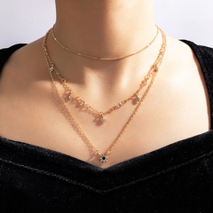 Bijoux simples à la mode Collier à trois couches avec étoile de diamant Collier multicouche à chaîne géométrique