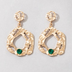 fashion imitation emerald hollow earrings geometric irregular metal earrings