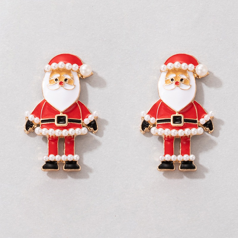 European and American crossborder personality Santa Claus dripping oil earrings irregular pearl earrings