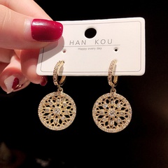 Korea disc zircon copper earrings fashion round pendant earrings