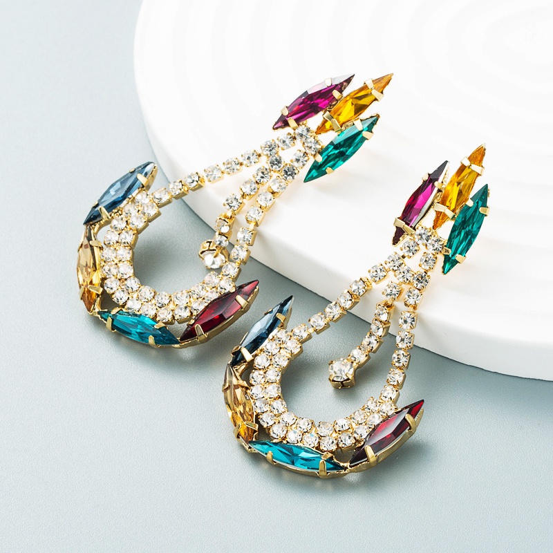Fashion colored diamond series creative anchorshaped rhinestone diamond geometric earrings NHLN465572