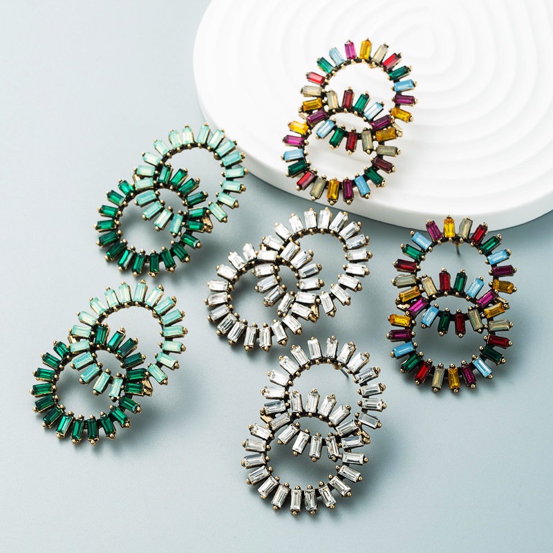 creative double ring radial alloy rhinestones sun flower earrings female wholesale