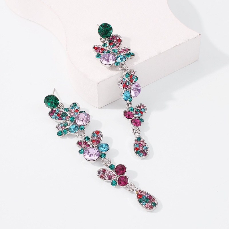Multilayer Flower Color Diamond Earrings Wholesale
