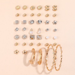 21 pairs of gold and silver diamond hoop stud earrings set