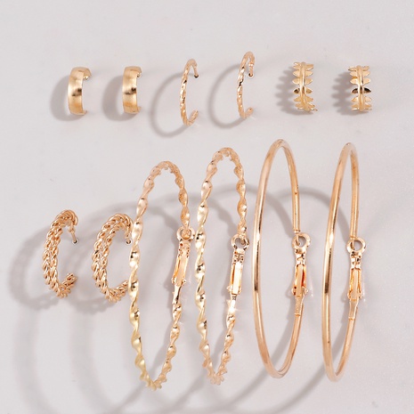 6 pairs of golden geometric circles earrings set NHHUQ518049's discount tags