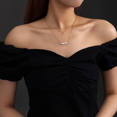retro style lightning pearl star pendant multi-layered necklace female