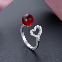 heart-shaped Korean s925 silver crystal ladies free adjustment ring
