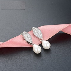 Full diamond drop pearl s925 white fungus earrings OL fashion earrings cross-border