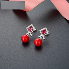red shell beads pearl earrings Korea s925 silver zircon ethnic style diamond earrings