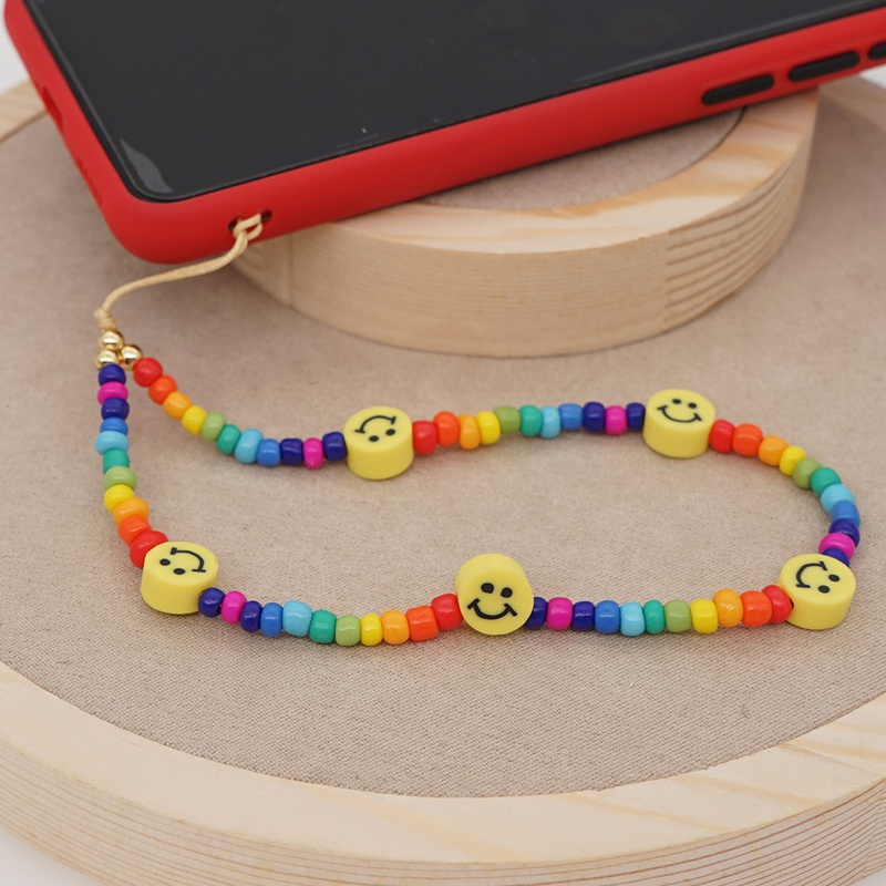 fashion bohemian yellow smiley face mobile phone rope beads small mobile phone chain