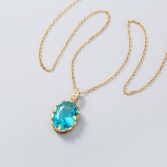 Fashion oval blue large gemstone zircon pendant copper necklace