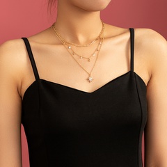 Fashion multi-layer golden retro necklace eight-pointed star pendant clavicle chain
