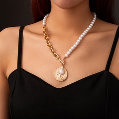 Fashion metal portrait pendant clavicle chain imitation baroque splicing pearl necklace