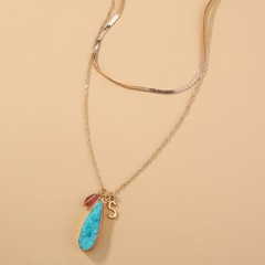 Fashion blue imitation natural stone drop pendant double necklace