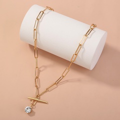 Fashion fine lattice chain square T buckle necklace shiny zircon pendant necklace