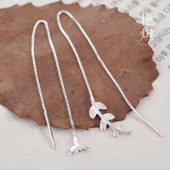 fashion personality asymmetrical leaf 925 silver long tassel earrings