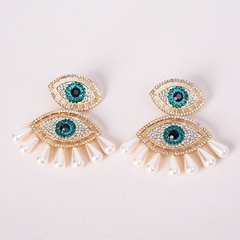 new exaggerated eye shape alloy full diamond earrings Devil's eye pearl earrings