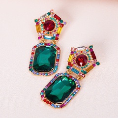 fashion creative alloy diamond emerald earrings geometric square earrings