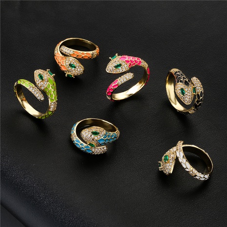 American oily snake ring copper micro-inlaid zircon gold ring female's discount tags