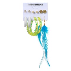 6 pairs of flower star earrings set retro bohemian feather sequin earrings