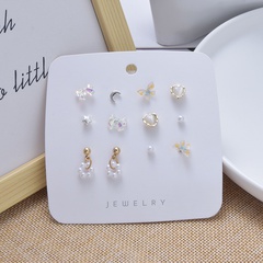 new fashion 6 pairs of pearl bow stud set popular moon star butterfly earrings