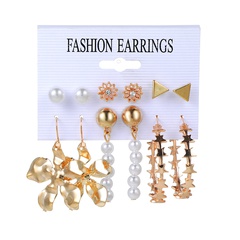 fashion daisy pearl 6 pairs earrings set retro punk metal triangle star earrings