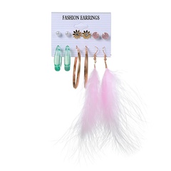 fashion 6 pairs daisy pearl earrings set retro geometric feather bohemian earrings