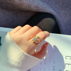 heart zircon ring gold fashion rose flower copper ring adjustable