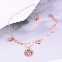 Korean version of simple titanium steel plated 18K money coin bell anklet double layer sexy anklet