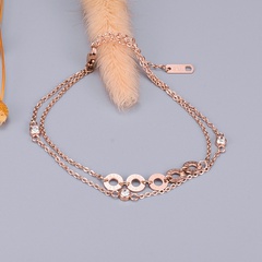 wholesale Bracelet de cheville en acier au titane double couche de style coréen en or rose 18 carats